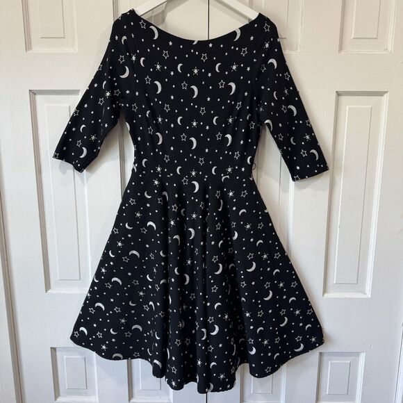 Unique Vintage Devon Swing Dress Black Celestial Moon Stars Halloween Retro S/M - Picture 3 of 14